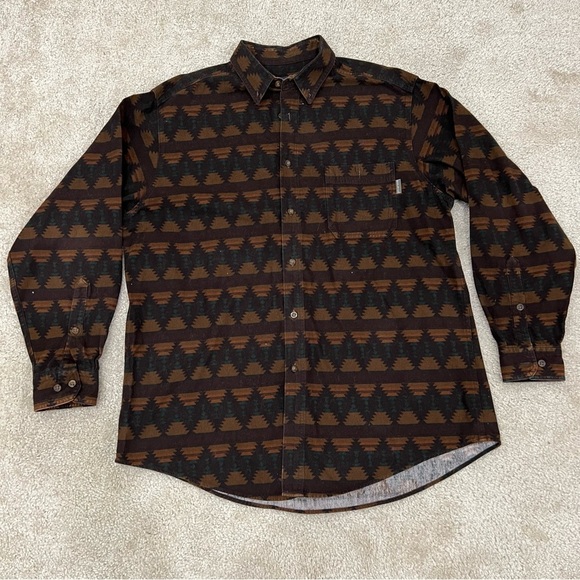 WOOLRICH Flannel Shirt Heavy Brown Southwestern Aztec Long Sleeve Mens Size XL, - Picture 8 of 16